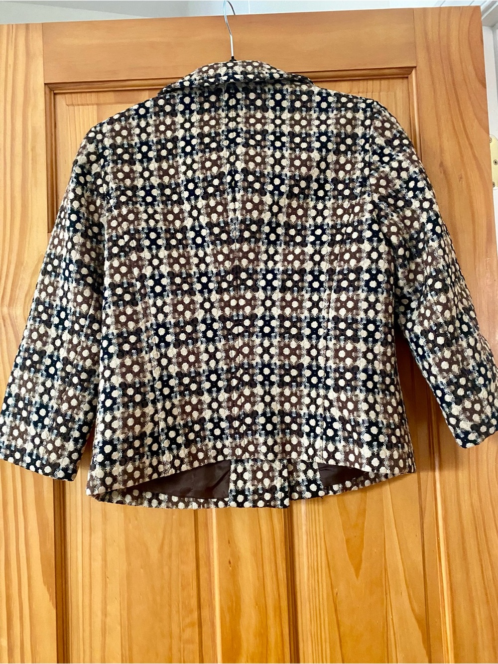 Sigrid Olsen 100% Wool Cropped Blazer Brown Geometric Jacket S - Picture 7 of 14